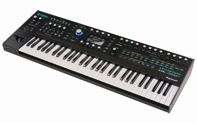 ASM Leviasynth Keyboard framifrån mot vit bakgrund