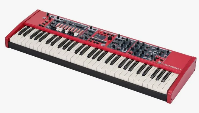Clavia Nord Electro 7 61 framifrån mot vit bakgrund