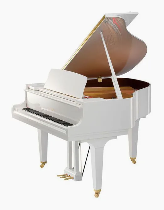 Kawai GL 10 WH/P Grand Piano framifrån mot vit bakgrund