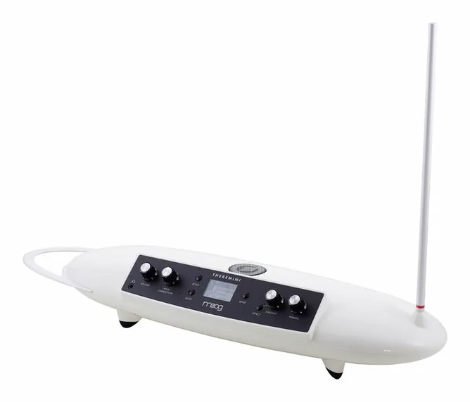 Moog Theremini framifrån mot vit bakgrund