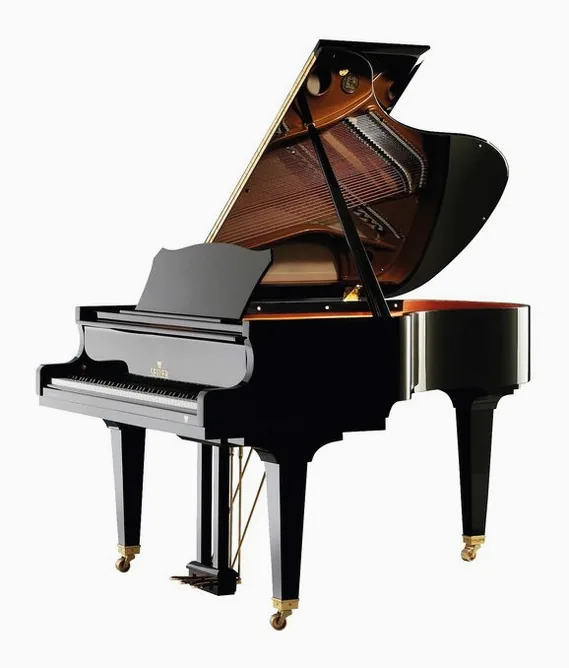 Seiler 168 Virtuoso Grand Piano framifrån mot vit bakgrund