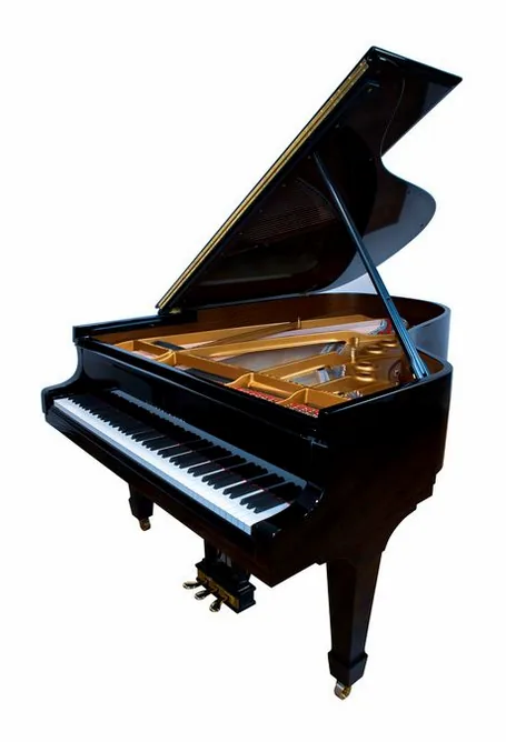 Steinway & Sons A-195 (A3) framifrån mot vit bakgrund