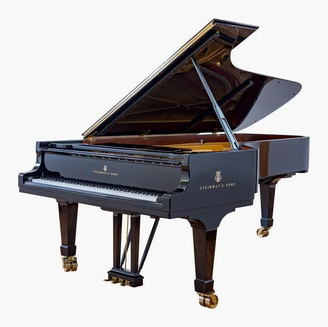 Steinway & Sons D-274 framifrån mot vit bakgrund